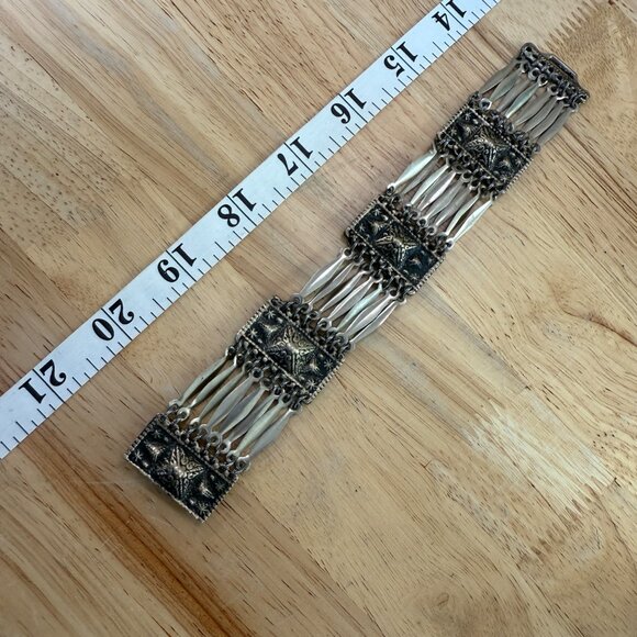 Vintage 1930-40s Mexico Sterling Silver 925 Pyramid Panel Bracelet Missing Link - Picture 4 of 11